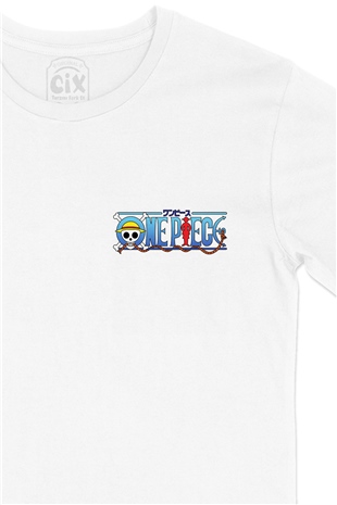 One Piece Cep Logo Tasarımlı Beyaz Tişört