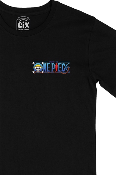 One Piece Cep Logo Tasarımlı Siyah Tişört