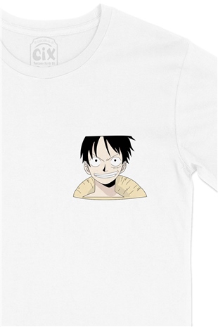 One Piece Monkey D. Luffy Cep Logo Tasarımlı Beyaz Tişört