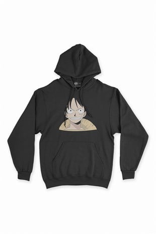 One Piece Monkey D. Luffy Siyah Kapşonlu Sweatshirt Hoodie