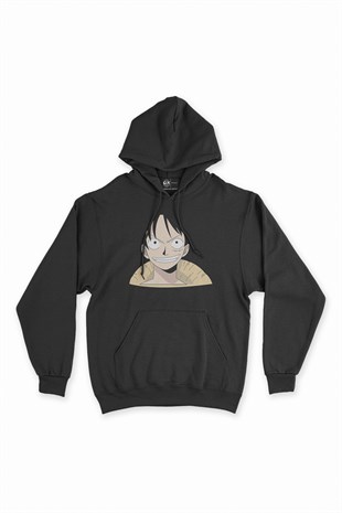 One Piece Monkey D. Luffy Siyah Kapşonlu Sweatshirt Hoodie