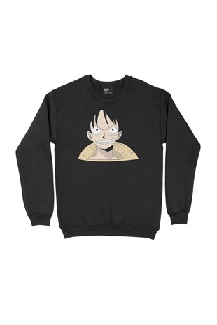 One Piece Monkey D. Luffy Siyah Sweatshirt