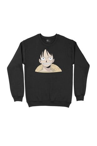 One Piece Monkey D. Luffy Siyah Sweatshirt