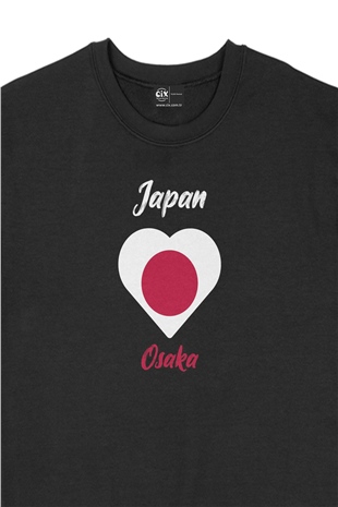 Osaka Japonya Bayraklı Kalpli Siyah Sweatshirt