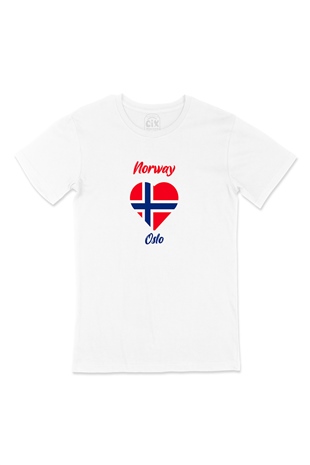 Oslo Norveç Bayraklı Kalpli Tişört