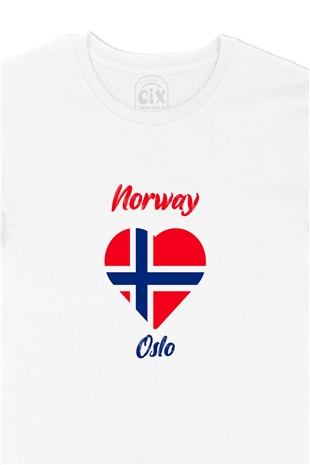 Oslo Norveç Bayraklı Kalpli Tişört