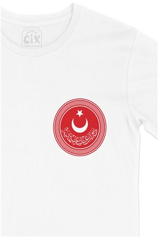 Osmanlı İmparatorluk Mührü Cep Logo Tasarımlı Beyaz Tişört