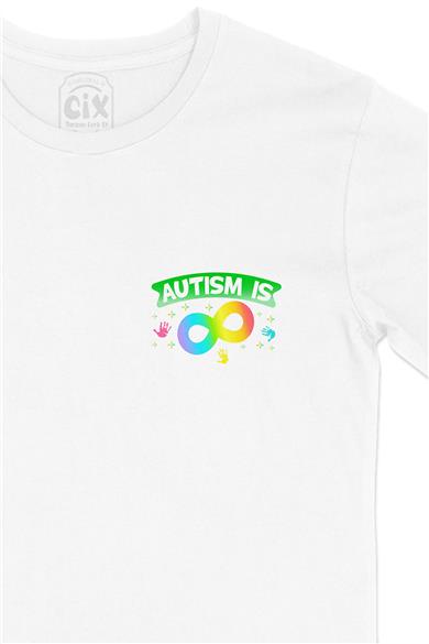 Otizm Autism Sonsuzluk Cep Tasarım Baskılı Beyaz Tişört