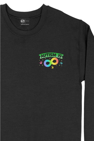 Otizm Autism Sonsuzluk Cep Tasarım Baskılı Sweatshirt