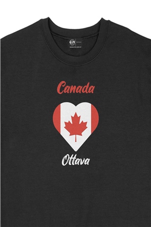 Ottava Canada Bayraklı Kalpli Siyah Sweatshirt