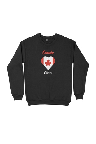 Ottava Canada Bayraklı Kalpli Siyah Sweatshirt
