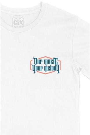 Our Muic Your Melody Cep Logo Tasarımlı Beyaz Tişört