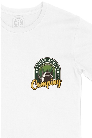 Outdoor Adventure Cep Logo Tasarımlı Beyaz Tişört