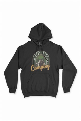 Outdoor Adventure Siyah Kapşonlu Sweatshirt Hoodie