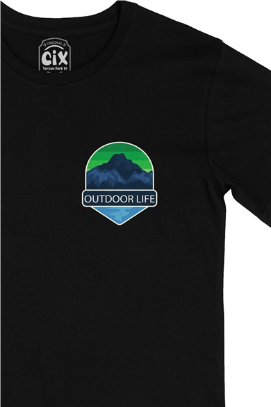 Outdoor Life Cep Logo Tasarımlı Siyah Tişört