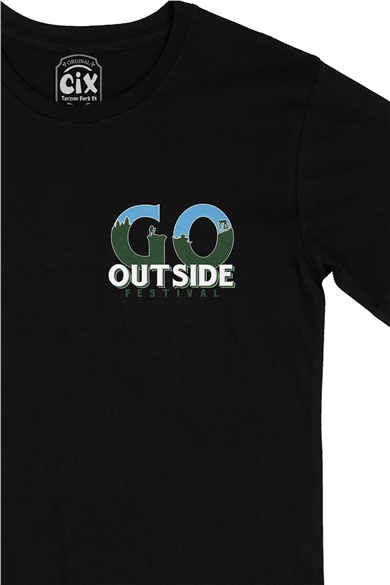 Outside Festival Cep Logo Tasarımlı Siyah Tişört