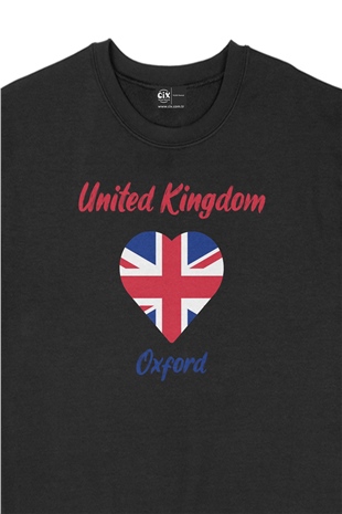 Oxford İngiltere Bayraklı Kalpli Siyah Sweatshirt