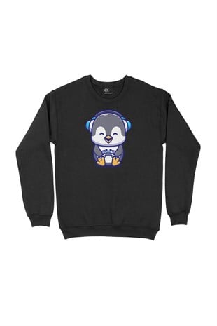 Oyuncu Penguen Siyah Sweatshirt