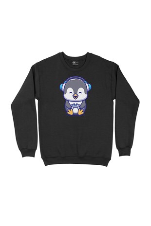 Oyuncu Penguen Siyah Sweatshirt