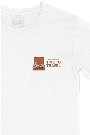 Pack Your Bags Cep Logo Tasarımlı Beyaz Tişört