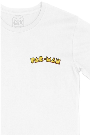 Pacman Cep Logo Tasarımlı Beyaz Tişört