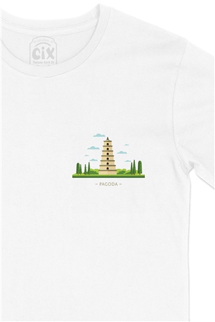 Pagoda Cep Logo Tasarımlı Beyaz Tişört