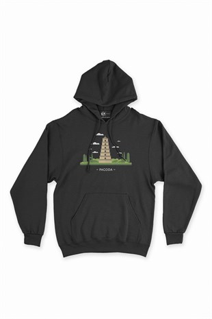 Pagoda Siyah Kapşonlu Sweatshirt Hoodie