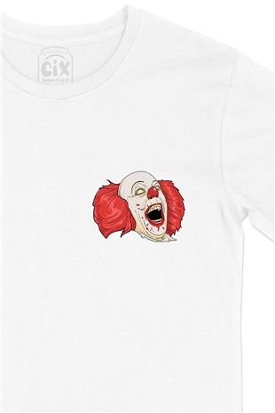 Palyaço Clown  Cep Logo Tasarımlı Beyaz Tişört