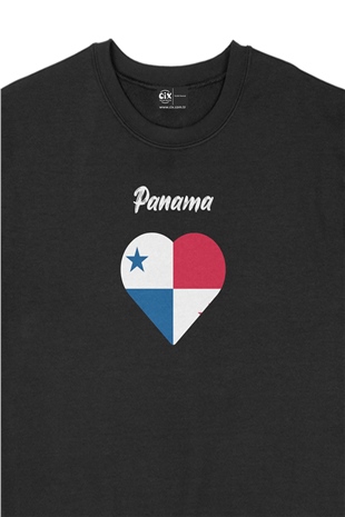 Panama Bayraklı Kalpli Siyah Sweatshirt