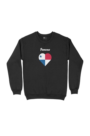 Panama Bayraklı Kalpli Siyah Sweatshirt