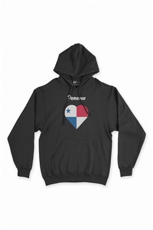 Panama Bayraklı Kalpli Siyah Sweatshirt Hoodie