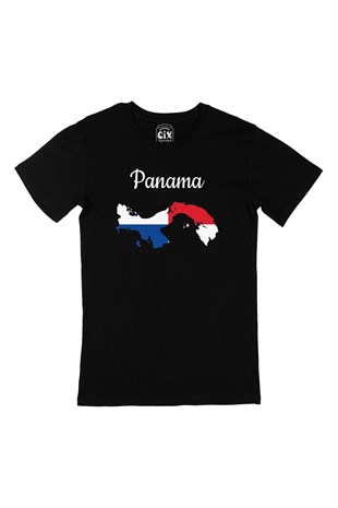 Panama Haritalı ve Bayraklı Siyah Tişört