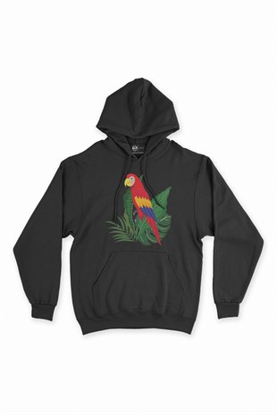 Papağan Siyah Kapşonlu Sweatshirt Hoodie