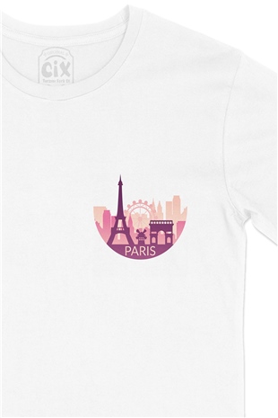 Paris Cep Logo Tasarımlı Beyaz Tişört
