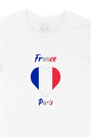 Paris Fransa Bayraklı Kalpli Tişört