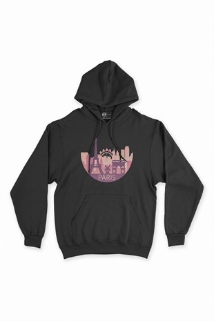 Paris Siyah Kapşonlu Sweatshirt Hoodie