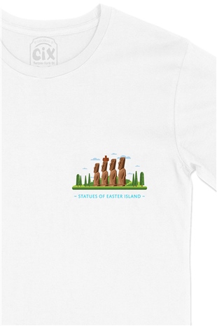 Paskalya Adası Cep Logo Tasarımlı Beyaz Tişört