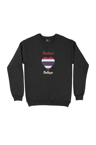 Pattaya Tayland Bayraklı Kalpli Siyah Sweatshirt