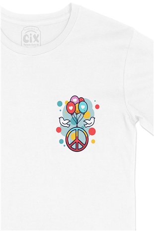 Peace And Love Cep Logo Tasarımlı Beyaz Tişört