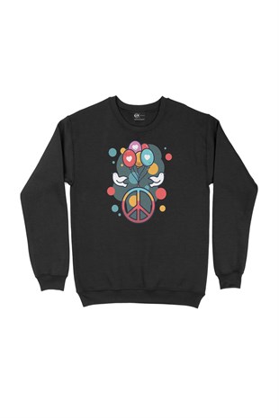 Peace And Love Siyah Sweatshirt