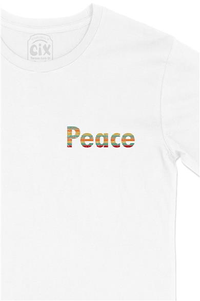 Peace Barış Cep Tasarım Baskılı Beyaz Tişört