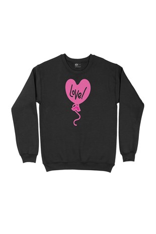 Pembe Aşk Balonu Siyah Sweatshirt