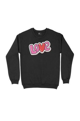 Pembe Aşk Siyah Sweatshirt