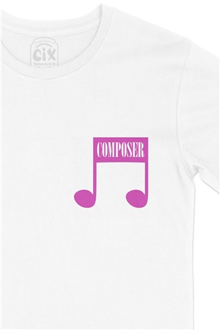 Pembe Composer Cep Logo Tasarımlı Beyaz Tişört