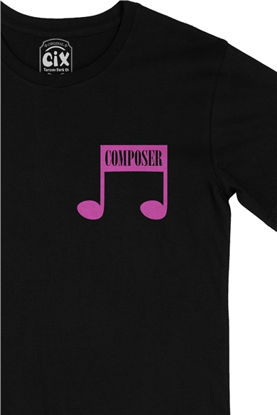 Pembe Composer Cep Logo Tasarımlı Siyah Tişört