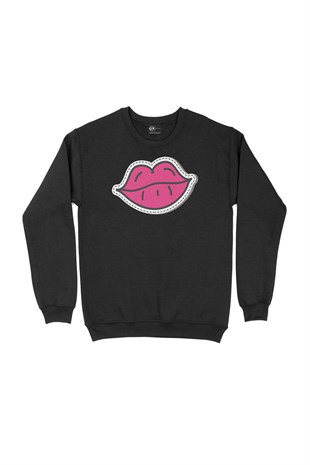 Pembe Dudak Siyah Sweatshirt