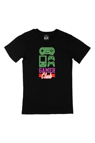 Pembe Gamer Club Siyah Tişört