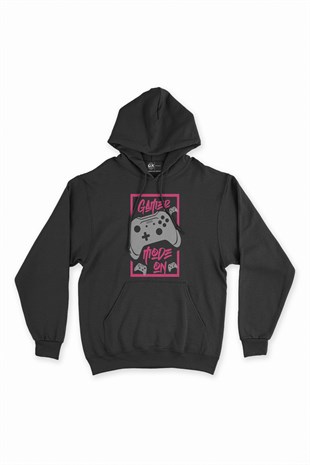 Pembe Gamer Mode On Siyah Kapşonlu Sweatshirt Hoodie