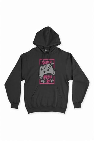 Pembe Gamer Mode On Siyah Kapşonlu Sweatshirt Hoodie