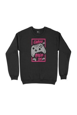 Pembe Gamer Mode On Siyah Sweatshirt